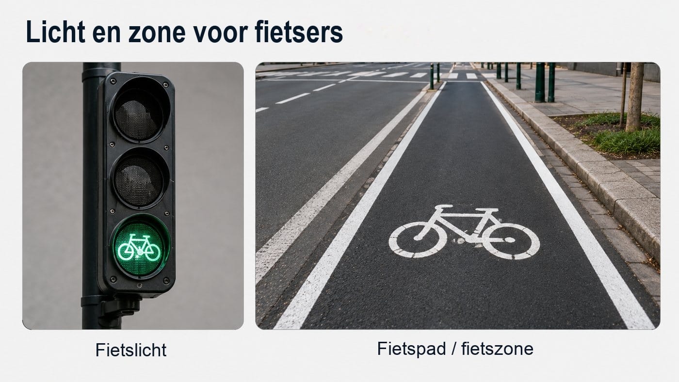 Oversteekplaatsen, fietspaden en zones voor fietsers