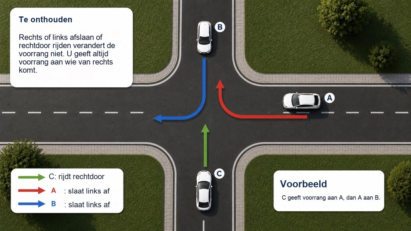 Eenvoudig voorbeeld: iedereen kijkt wie van rechts komt.