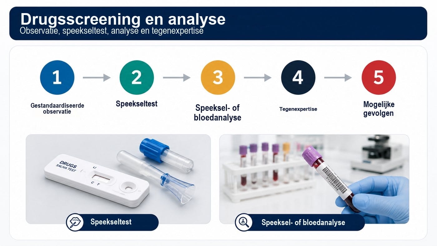 Een bloedanalyse kan met name worden uitgevoerd bij een tegenonderzoek, medische vrijstelling of ongeval.