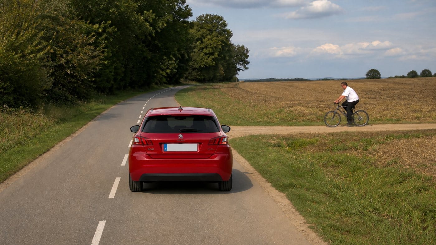 Bestuurder die uit een aardeweg komt