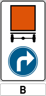 Verkeersbord D4: verplichting voor voertuigen die gevaarlijke goederen vervoeren om de aangegeven richting te volgen (andere versies)