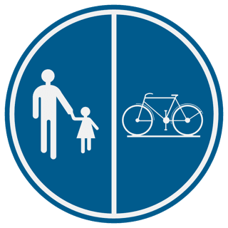 Verkeersbord D9: openbare weg voorbehouden aan voetgangers, fietsers en bromfietsen klasse A (andere versies)